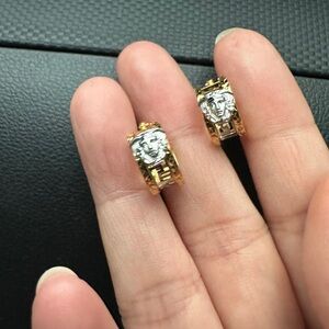 Gold and Silver Brilliant-Cut Stud Earrings